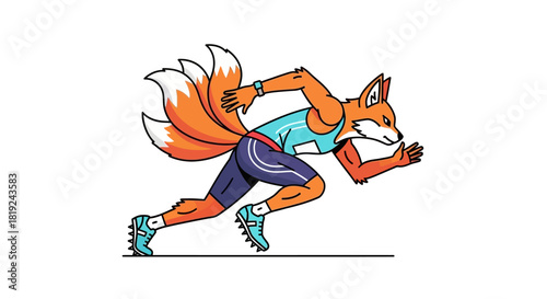 Energetic fox athlete sprints forward with determination and speed.