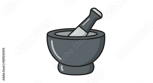 Gray Mortar and Pestle Illustration for Grinding Substances.