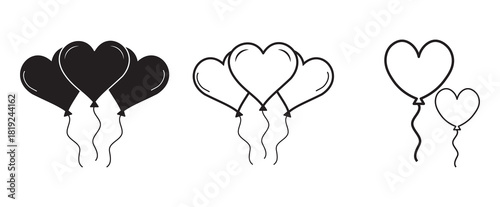 Simple black silhouettes of balloons floating.