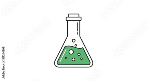 Green liquid in a laboratory flask for scientific experiments.