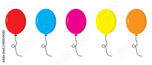 Balloons set in flat cartoon style. Colorful balloons isolated on white background. Vector illustration for birthday or holiday.