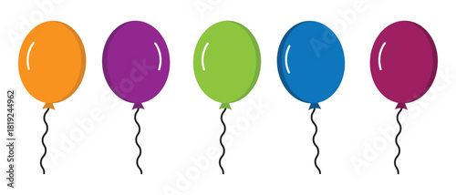 Balloons set in flat cartoon style. Colorful balloons isolated on white background. Vector illustration for birthday or holiday.
