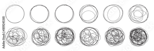 Abstract messy scribble circle. Oval highlight by pen, marker, brush, crayon, pencil. Hand drawn scribble. Circular doodle sketch scribbles round. Doodle Swirl Circle Set Line Art Collection