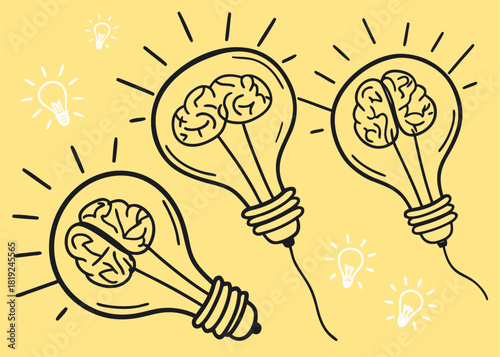 Inspiring ideas ignite innovation, brains light up in conceptual lightbulbs, sparking creativity and problem solving for strategic solutions and breakthroughs