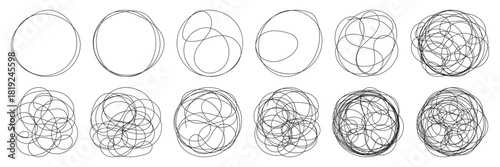 Grungy round scribble circle. Grungy round scribble circle. Scribble ovals, marker round elements. Free pencil round lines. Vector illustrator