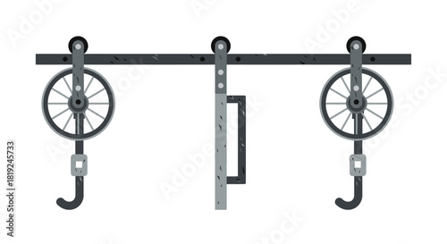 Industrial style sliding barn door hardware kit with wheel rollers.