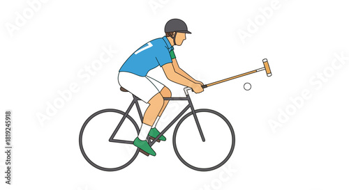 Man on Bicycle Playing Bike Polo with Mallet.