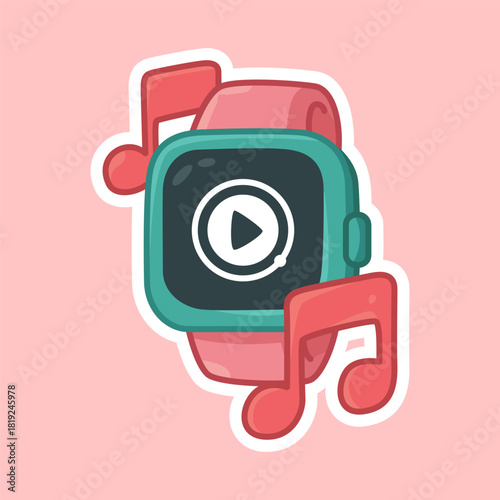 Music Smartwatch Flat Pastel Vector Illustration for Audio and Wearable Technology Design