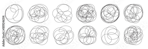 Messy round scribble circle. Charcoal pen round ovals. Hand drawn doodle grunge circle highlights. Ellipses pencil doodle style set. 