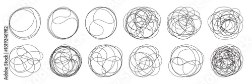 Pencil hand drawn crayon outline ovals or ellipses set. Highlight oval rough sketch circle emphasis elements. Vector marker circular lines. Messy circular vector image. Abstract scribble Round Line.