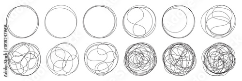 Grungy round scribble circle. Grungy round scribble circle. Scribble ovals, marker round elements. Free pencil round lines. Vector illustrator