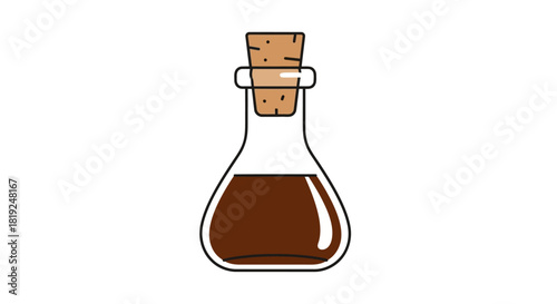 Potion Bottle with Brown Liquid and Cork Stopper Illustration.