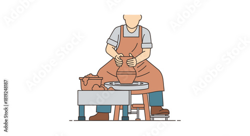 Potter at Work - Shaping Clay on the Wheel with Precision.