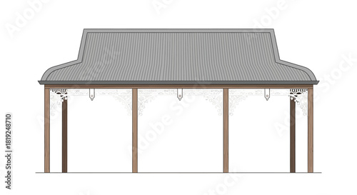 Simple architectural drawing of a traditional open-sided structure with a curved roof.