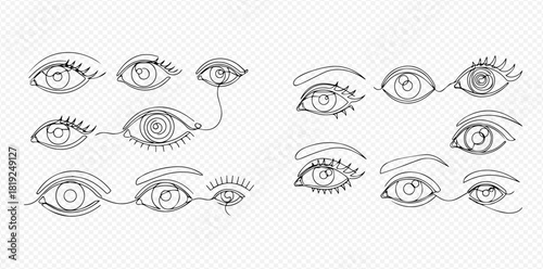 A collection of abstract and surreal eye drawings in a continuous line art style, perfect for artistic projects.