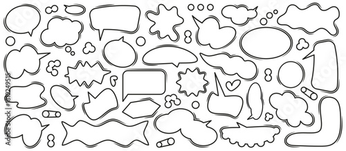 Hand drawn speech bubbles create a playful doodle collection with loose outlines. Each shape shows friendly curves and spontaneous style
