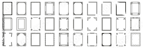 Decorative frames create a clean minimal collection with varied outlines. Each shape shows balanced symmetry and simple structure. This artwork suits invitations, certificates