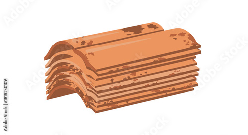 Stack of Terracotta Roof Tiles for Construction.