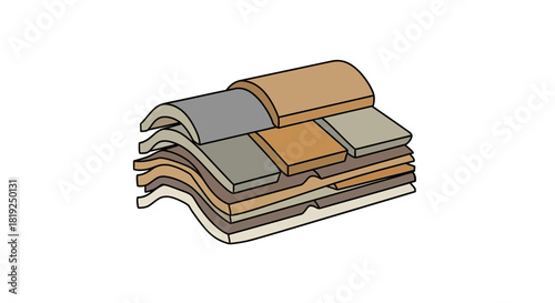 Stack of assorted roof tiles showing different shapes and colors.
