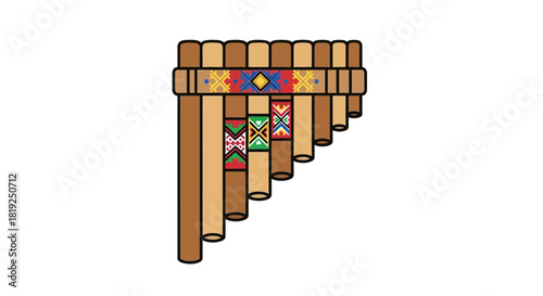 Traditional Pan Flute Musical Instrument with Colorful Patterns.