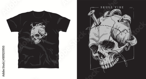 Skull Vibe with Nails Vector for Dark Graphic Art