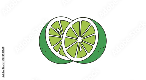 Two vibrant green lime slices with white outlines.