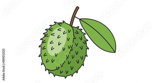 Vibrant Green Soursop Fruit with Leaf Illustration.