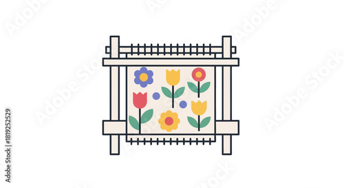 Weaving Loom with Floral Pattern Icon Illustration.
