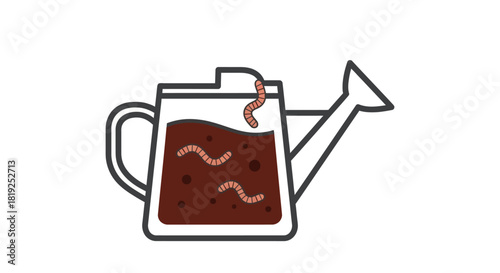 Worm composting liquid fertilizer in a watering can illustration.