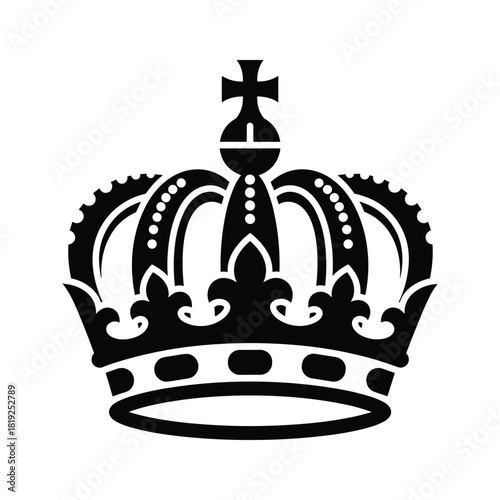 Black heraldic crown with cross on white background royal monarchy