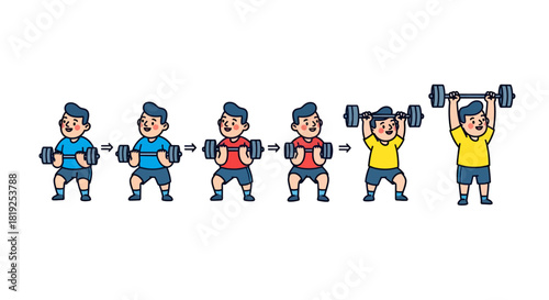 Weightlifting progression illustration showcasing gradual strength training method technique