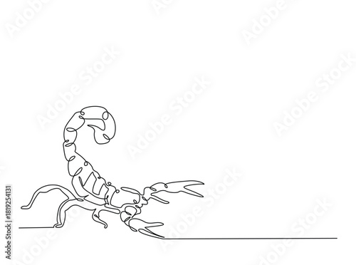 Continuous line art drawing of scorpion animal. Scorpio line art illustration. Editable stroke.