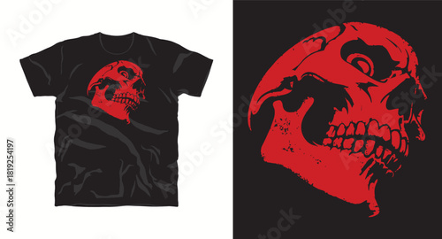 Red skull graphic design for clothing apparel in vintage style