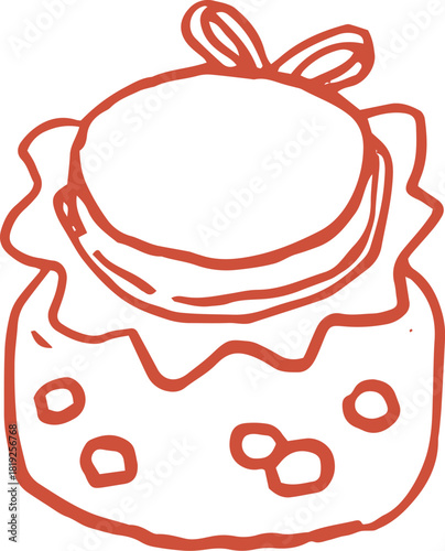 Whimsical line art illustration of red homemade jam in jar. Vector vintage cottagecore Christmas hand drawn doodle.