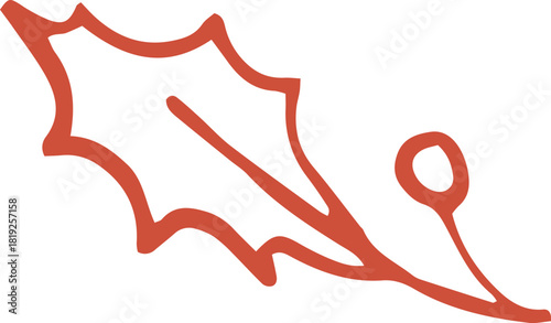 Whimsical line art illustration of holly branch with leaf and berries. Vector vintage cottagecore Christmas hand drawn doodle.