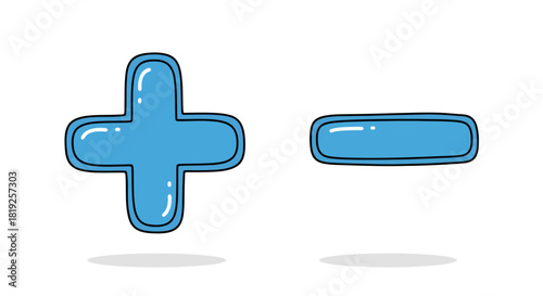 Stylized math symbols illustration showing addition and subtraction signs in blue color