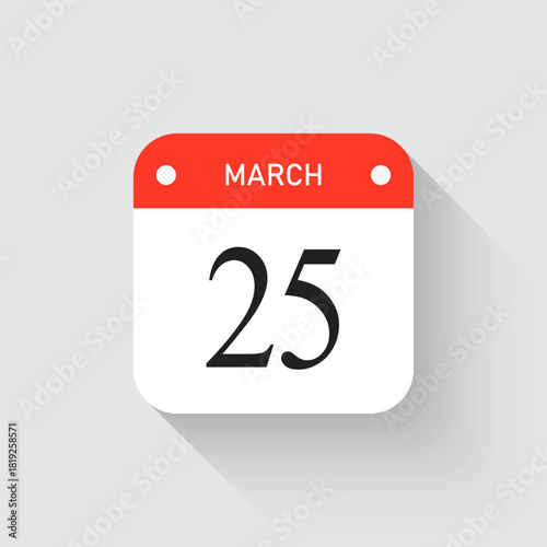 Vector icon page day calendar - 25 March month