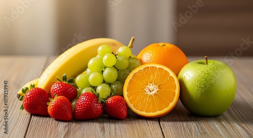 Fototapeta Naklejka Na Ścianę i Meble -  Vibrant display of fresh fruits featuring an assortment of varieties