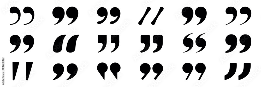 Fototapeta premium Various typographical quotation marks and prime symbols isolated on a white background, essential for text, writing, and communication design.