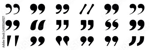 Various typographical quotation marks and prime symbols isolated on a white background, essential for text, writing, and communication design.