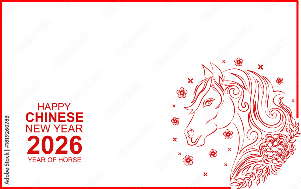 Obraz premium Chinese New Year frame. Year of the horse border vector illustration