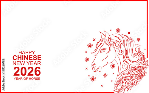 Chinese New Year frame. Year of the horse border vector illustration