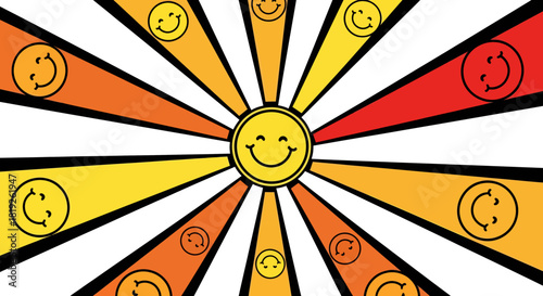 Radiant burst of joy beaming smiles and cheerful colors creating a sunbeam effect