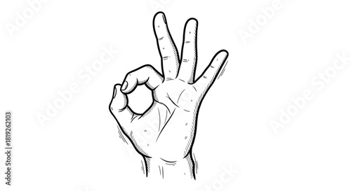 Sketch of hand gesturing okay sign conveying approval acceptance agreement reassurance