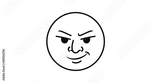 Sketchy facial expression conveys cunning and knowing demeanor rendered in simple line art