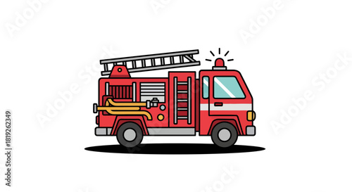 Stylized fire engine illustration with bold outlines against a clean white backdrop