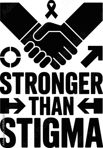 Handshake & ribbon raise awareness, promoting resilience against stigma challenges