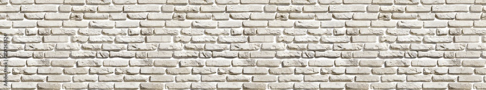 Fototapeta premium White textured brick wall background with visible mortar lines and realistic depth