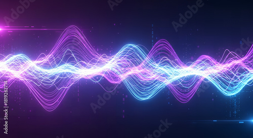 Illuminated Sound Waves: A dynamic display of vibrant, glowing sound waves pulses with energy against a dark backdrop, capturing the essence of sound visualization.