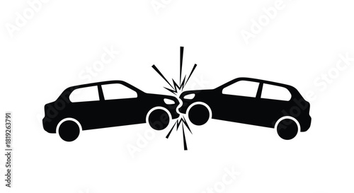A graphic depiction of two cars colliding head on with impact lines